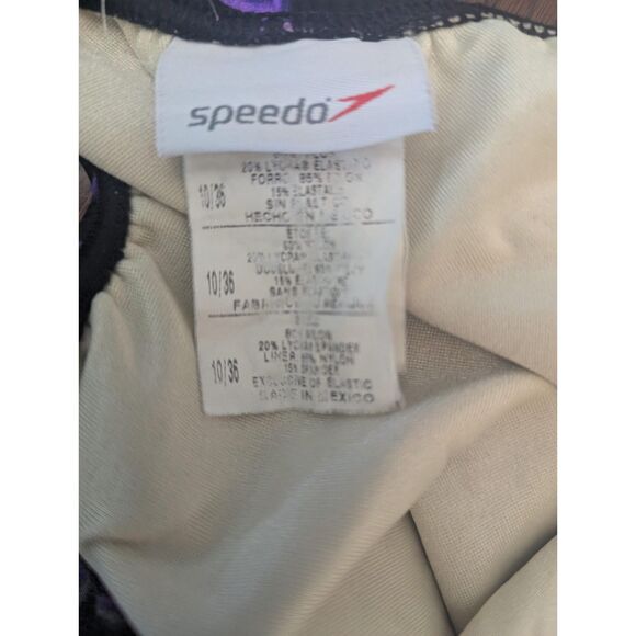 Speedo 10/36 Black Purple Grid Shattered Square Print One-Piece Swimsuit - Picture 2 of 3